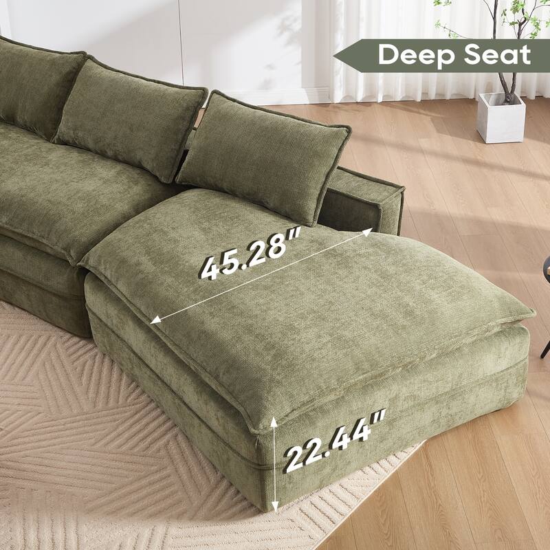 Modular Deep Seat Sectional Sofa with Chaise Lounge, Fabric Upholstered Cloud Boneless Couch, High-Density Sponge Floor Sofa