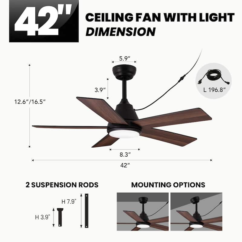 42 Inch Farmhouse Waterproof Dimmable Ceiling Fans with Lights and Remote - 42''