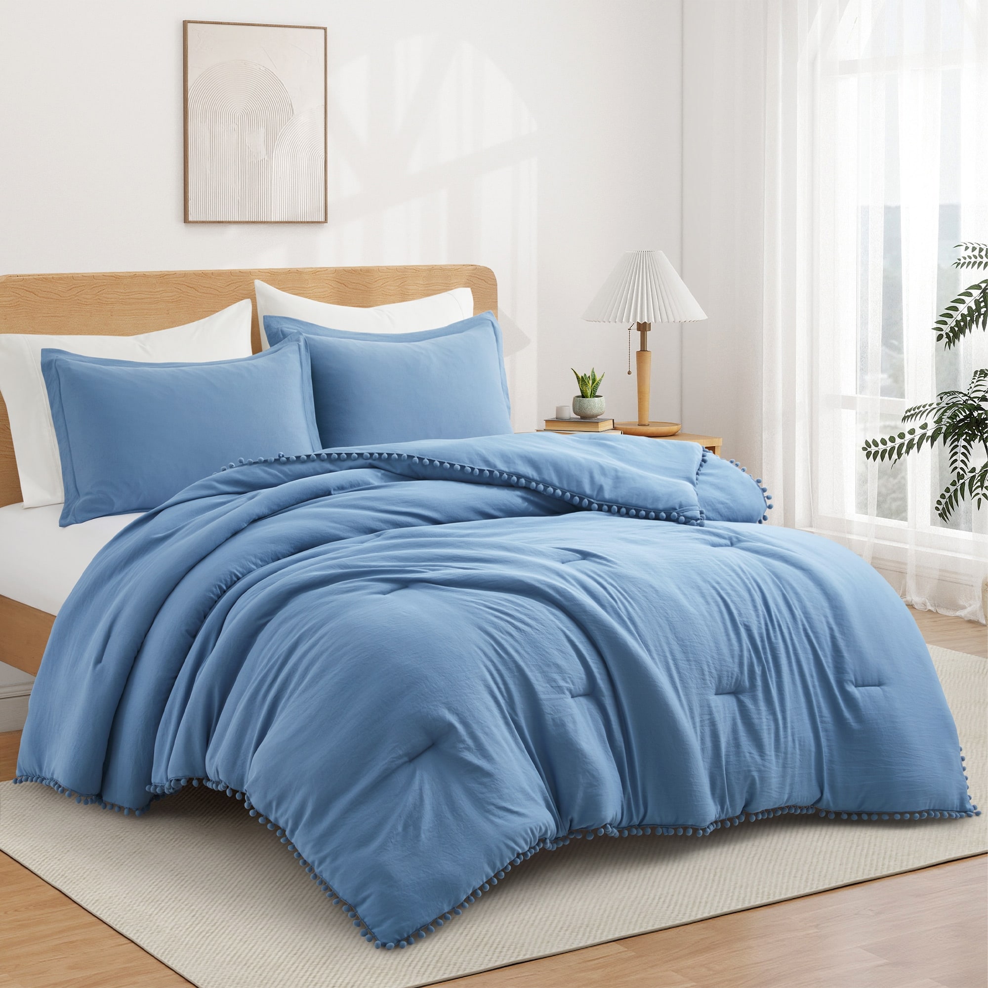 All Season Ball Pom Design Comforter Set with Pillowcases Pom Pom Fringe Bedding Set On Sale Bed Bath Beyond 40411216