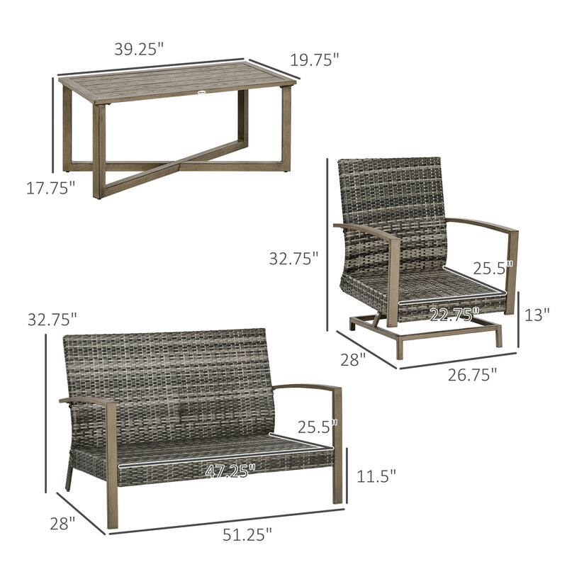Outsunny 4 Piece Patio Furniture Set with Cushions, Outdoor Conversation Sets with Rattan Rocking Chair