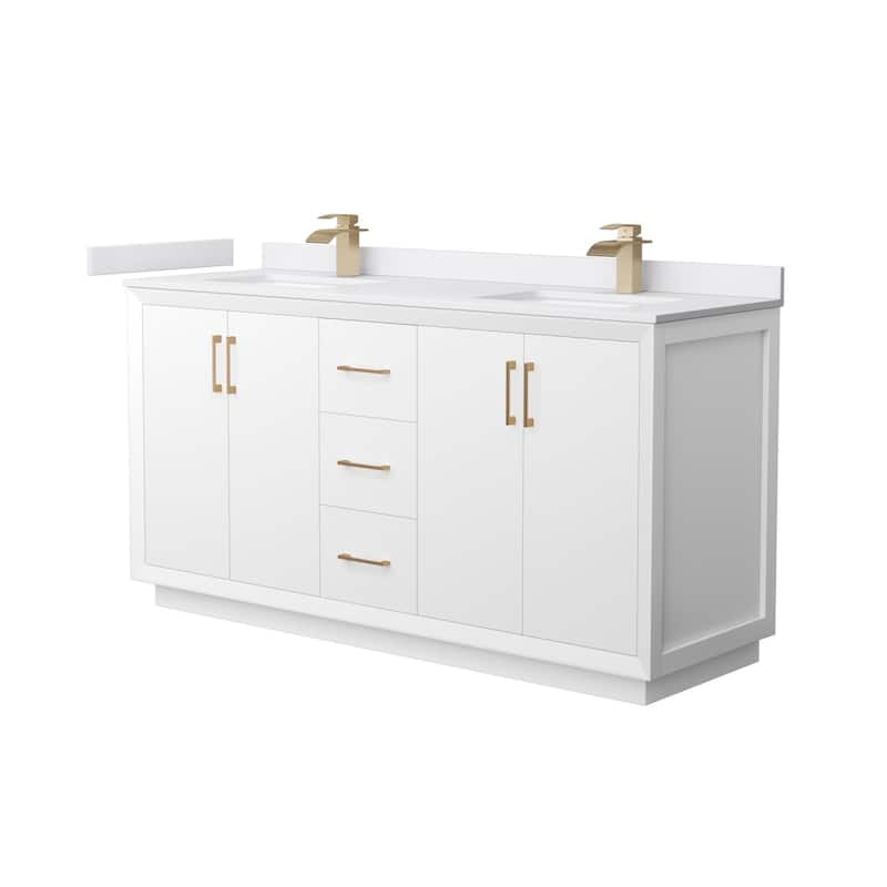 Wyndham Collection WCF414166D-VCA-UNSMXX Strada 66" Free Standing - White / White Cultured Marble Top / Satin Bronze - Painted