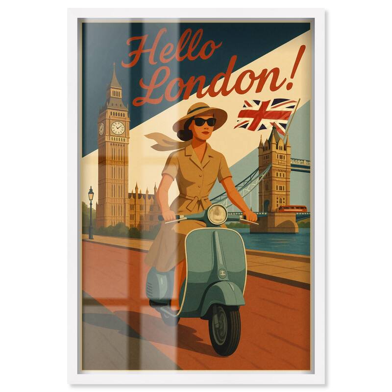 Scooter English Travel Shadowbox by Art Remedy - White - 36" x 54"