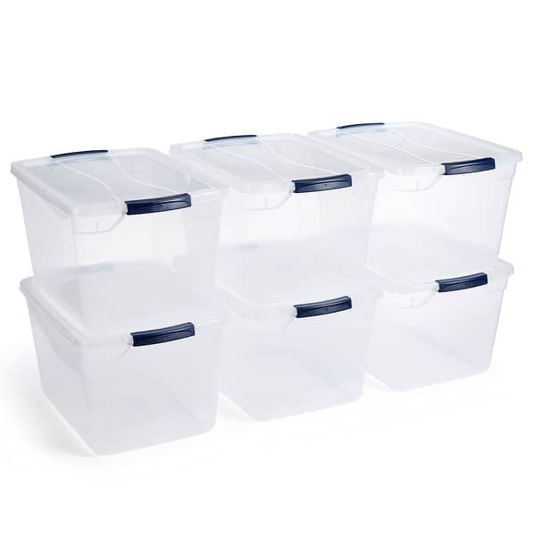 slide 2 of 78, Rubbermaid Cleverstore 30 Quart Plastic Storage Tote Container with Lid (6 Pack) 30 Qt - 6 Pack