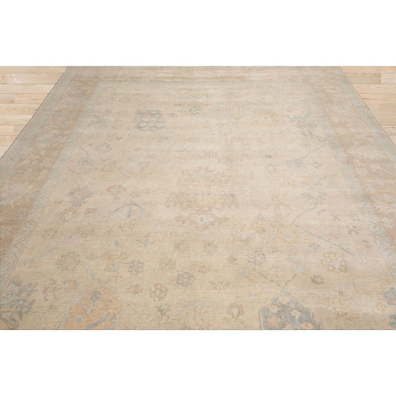 Multi Size Hand Knotted Beige Oushak Wool Area Rug Stone Wash Oriental