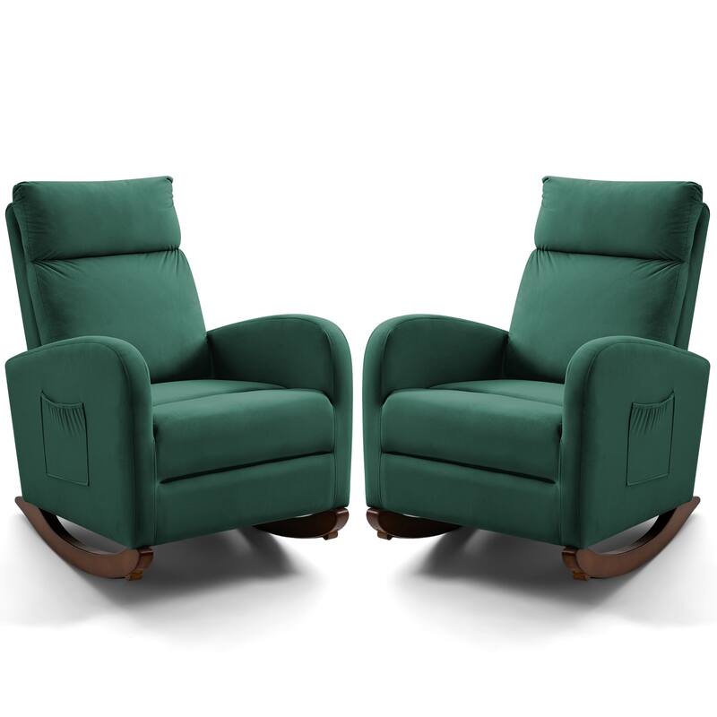 AVAWING Mid Century Nursery Rocking Chair Upholstered Velvet High Back Armchair Set of 2
