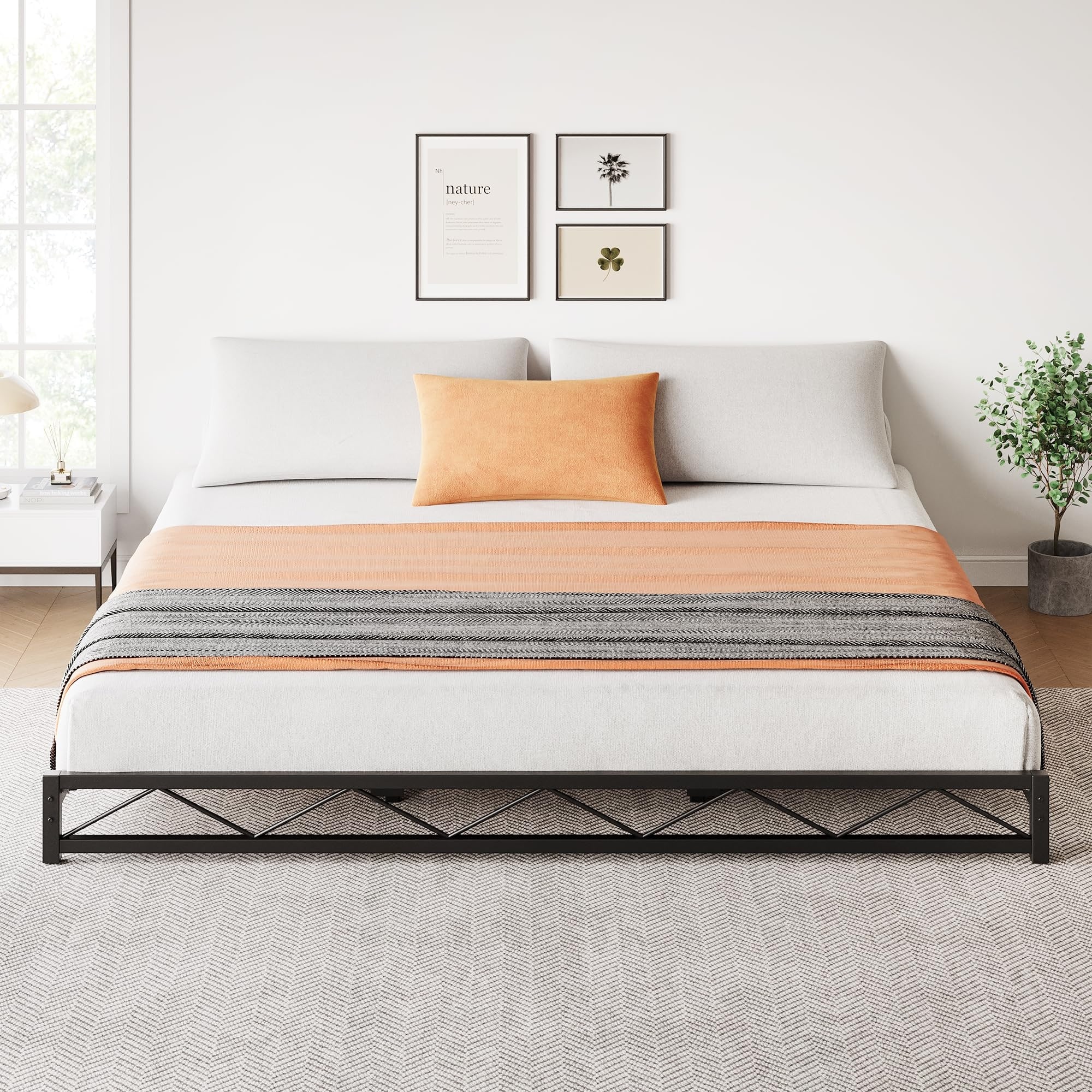 6 Inch Twin Size Metal Bed Frame Heavy Duty Steel Slat Support Metal Platform Bed Frame