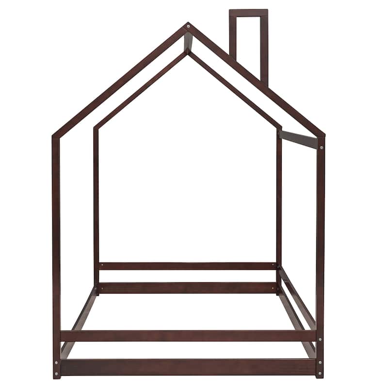 Twin/Full Size Wooden House Bed for Kids, Semi-Enclosed Playhouse Design with Roof, Perfect for Bedroom Fun and Sleep