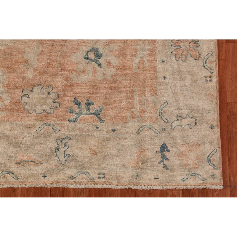 Hand Knotted Oriental 100% Wool Carpet Transitional All-Over Oranges & Rust Oushak Area Rug - 8' 11'' X 6' 0''
