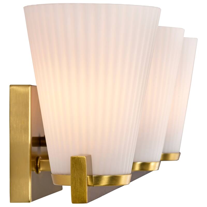 Royale 3 Light Vanity Burnished Brass Finish Ribbed White Glass - Burnished Brass