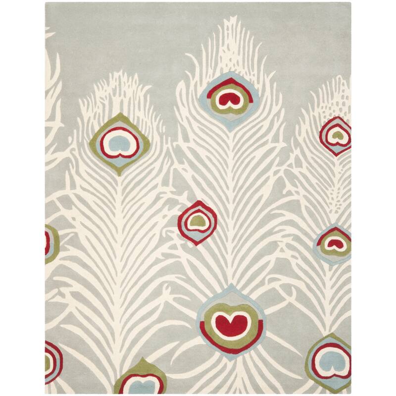 SAFAVIEH Handmade Ciera Feathers Blue New Zealand Wool Rug - 8'3" x 11' - Grey/Ivory