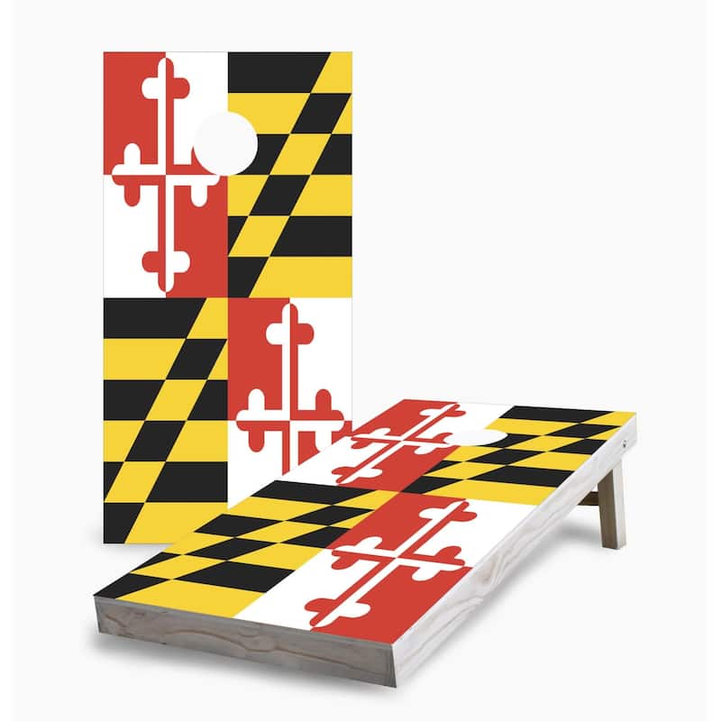 Maryland State Flag Cornhole Game (Choose Wraps or Boards) - 2x4 Boards (24" x 48") - Include Case + Hole Lights