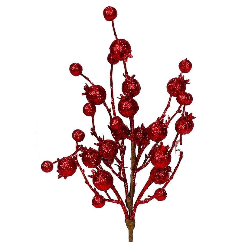 Red Glitter Holly Berries Pick