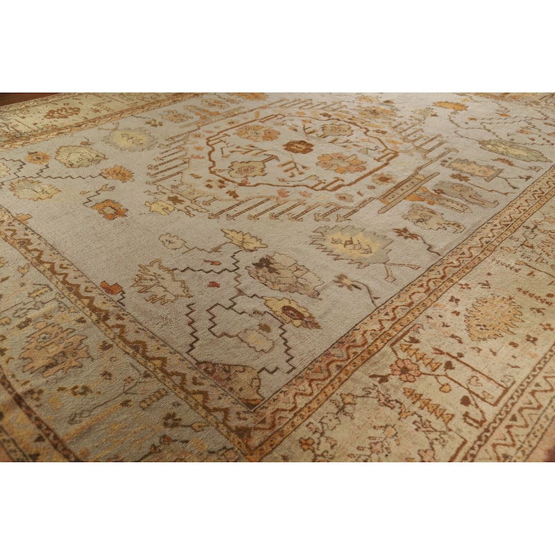 Pre-1900 Antique Vegetable Dye Oushak Turkish Rug Handmade Wool Carpet - 11'10" x 13'6"
