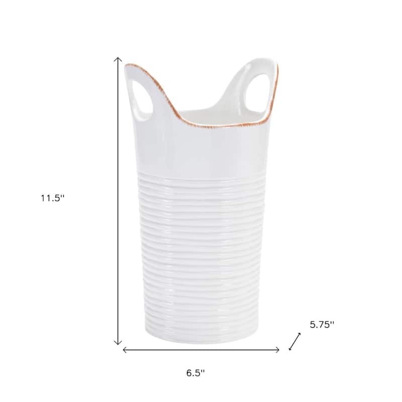 Set of Two White And Beige Ceramic Round Table Vases - 6.50