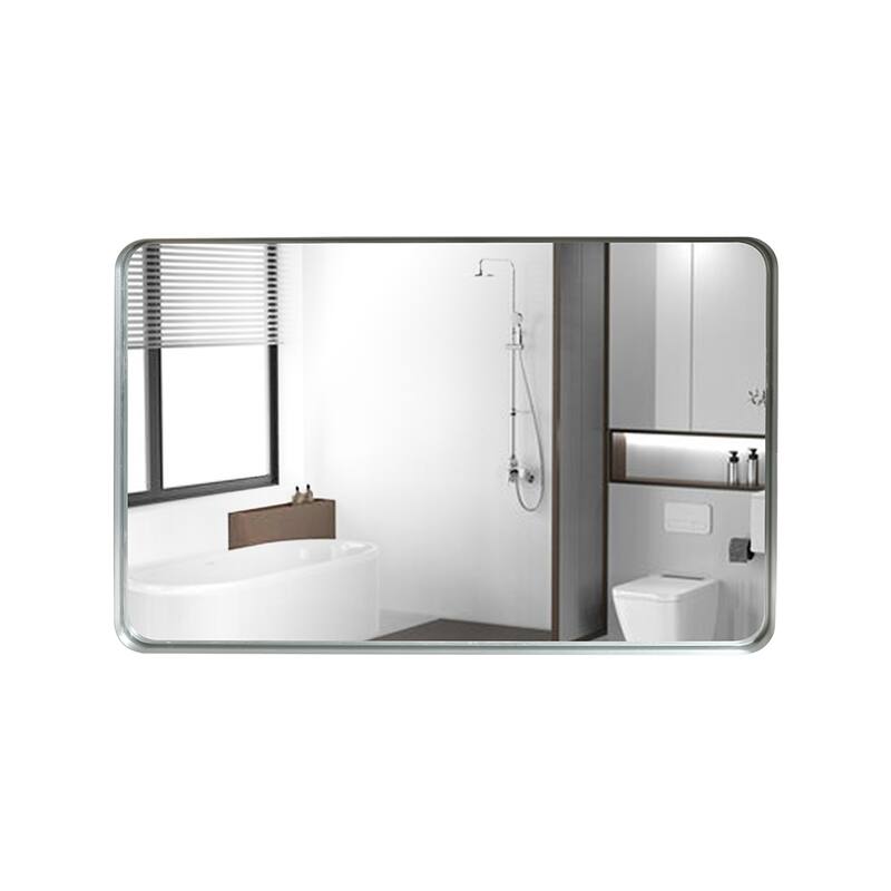 Rectangular Silver Rounded Corner Frame Vanity Mirror with Clear Glass