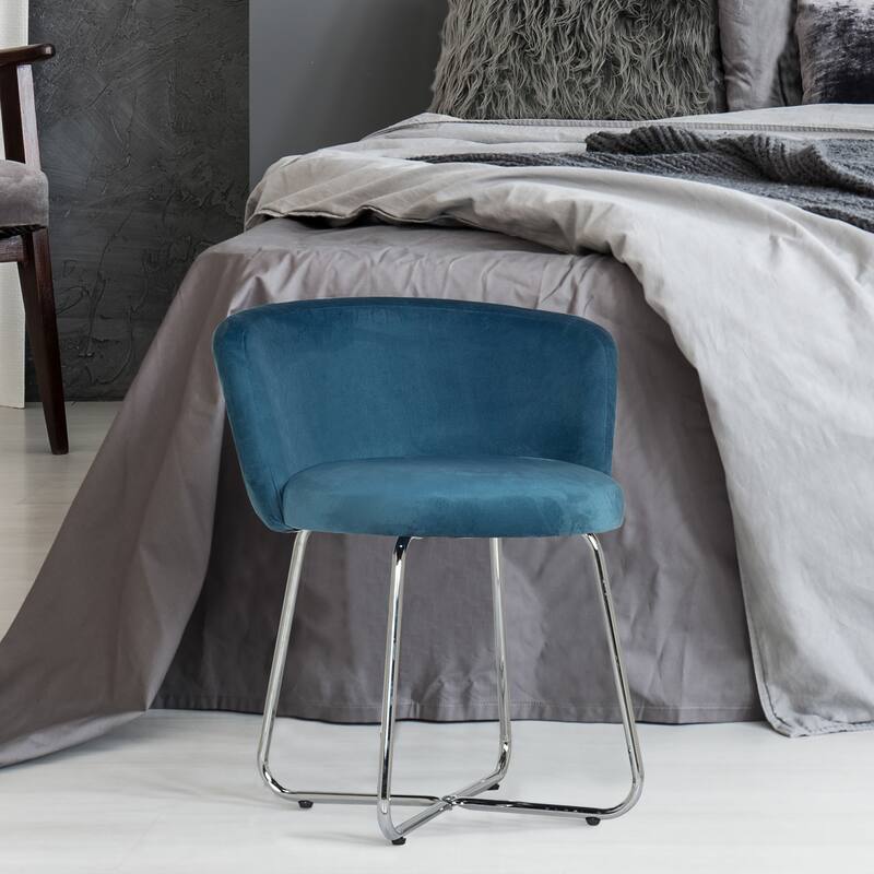 Hillsdale Furniture Marisol Metal Vanity Stool - 25H x 20.75W x 20.75D - Chrome Finish & Blue Fabric