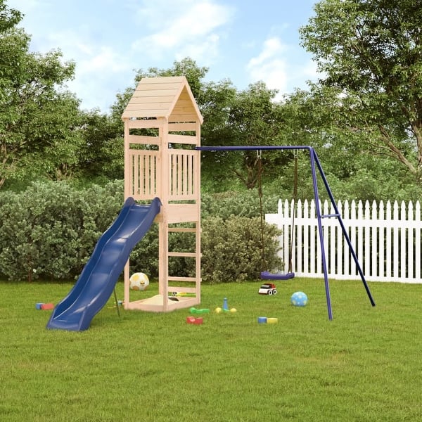 slide 2 of 20, vidaXL Swing Set Outdoor Backyard Wooden Playground Equipment for Kids Age 3-8 96.5" x 146.9" x 103.9" Pine