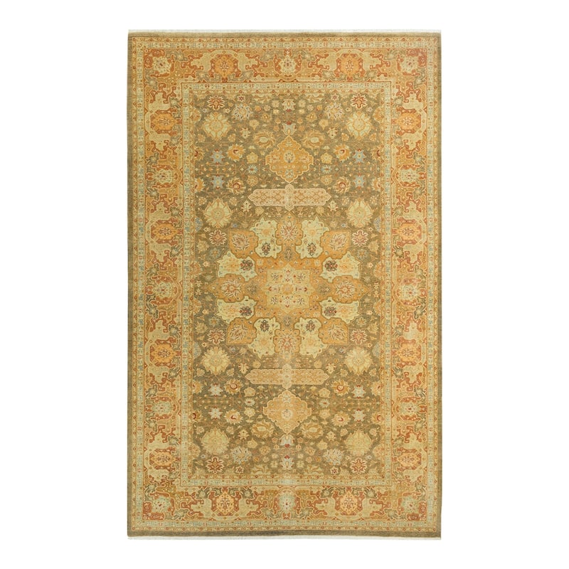 Overton Hand Knotted Wool Vintage Inspired Traditional Mogul Green Area Rug - 6' 2" x 9' 9"