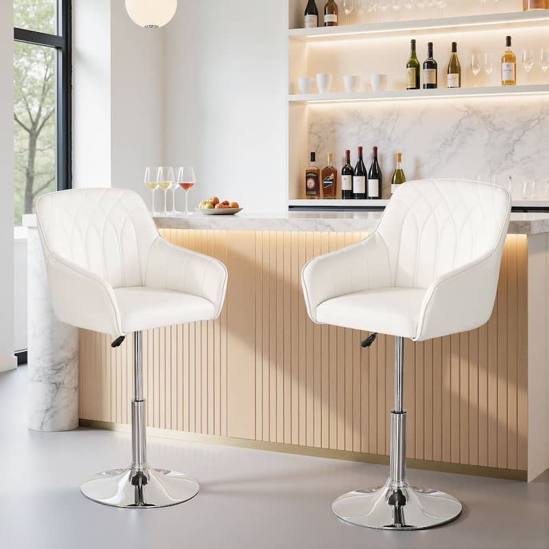 VECELO Vanity Chair Makeup Swivel Accent Chair Height Adjustable Round Back Tilt Chair for Living Room Vanity Office Bar Stool - White - 2-pack