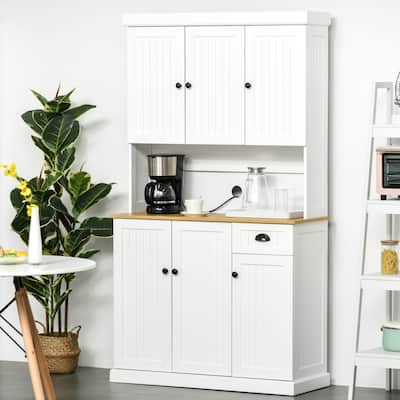 HOMCOM White/ Oak Kitchen Pantry Buffet