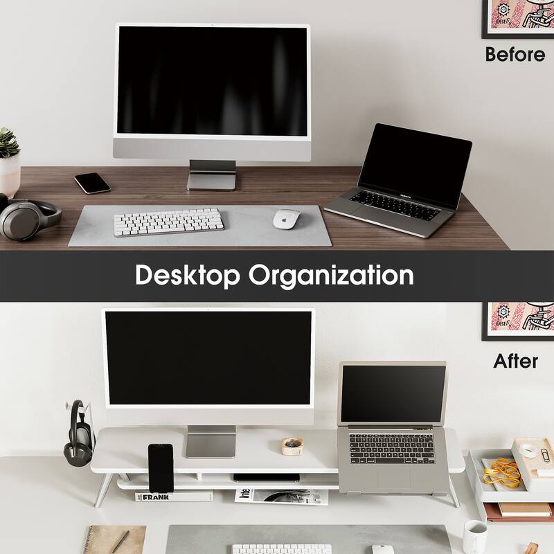 Fenge Monitor Stand, Dual Monitor Riser with Adjustable Laptop Riser - 42.5 x 9.3 x 5.7 inches