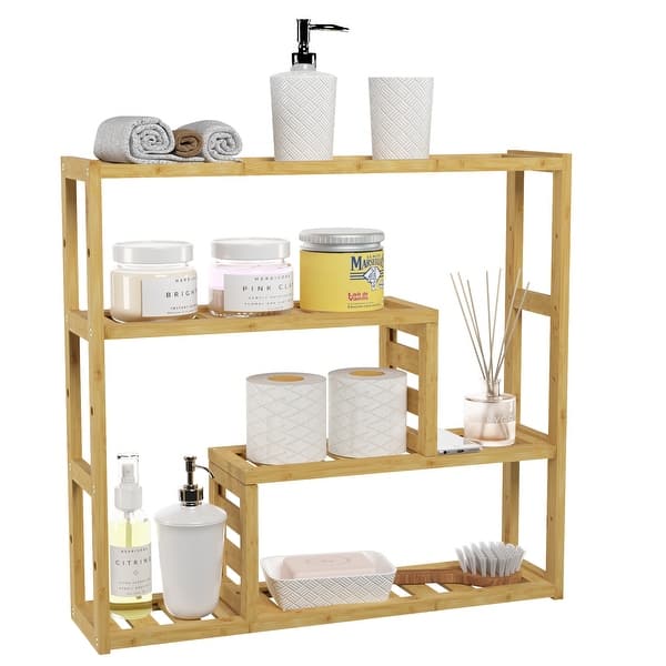 Bathroom Bamboo Shelf Organizer - 3 Tier Storage Shelf with