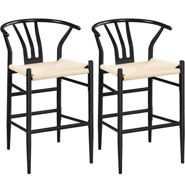 Handwoven Barstool Weave Barstool Set of 2 MidCentury Modern Metal Bar Stool CounterHeight