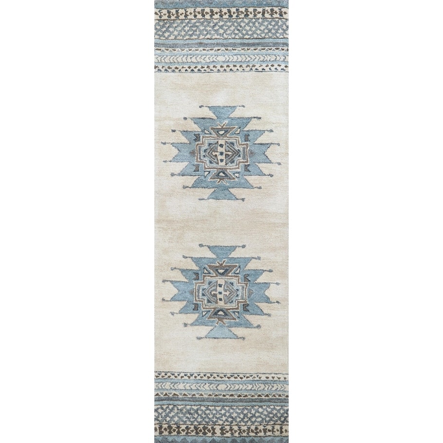 Alora Decor Ryder Ivory, Tan, Aqua, and Grey Hand-tufted Wool Rug