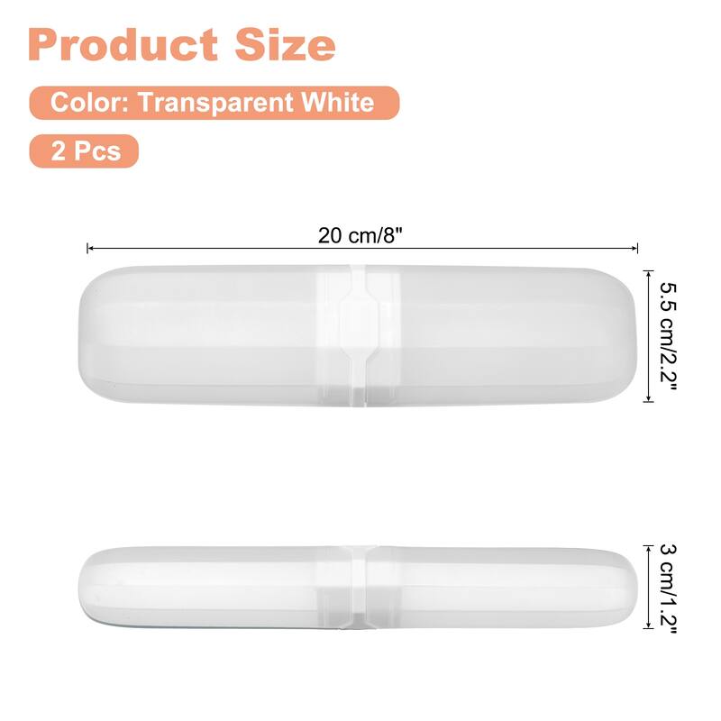 2pcs Travel Toothbrush Case Transparent Portable Toothbrush Holder - Transparent White