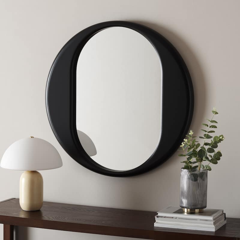 SAFAVIEH Home Ollie Black 29.8-inch Round Mirror - 29.8"W x 1.4"D x 29.8"H