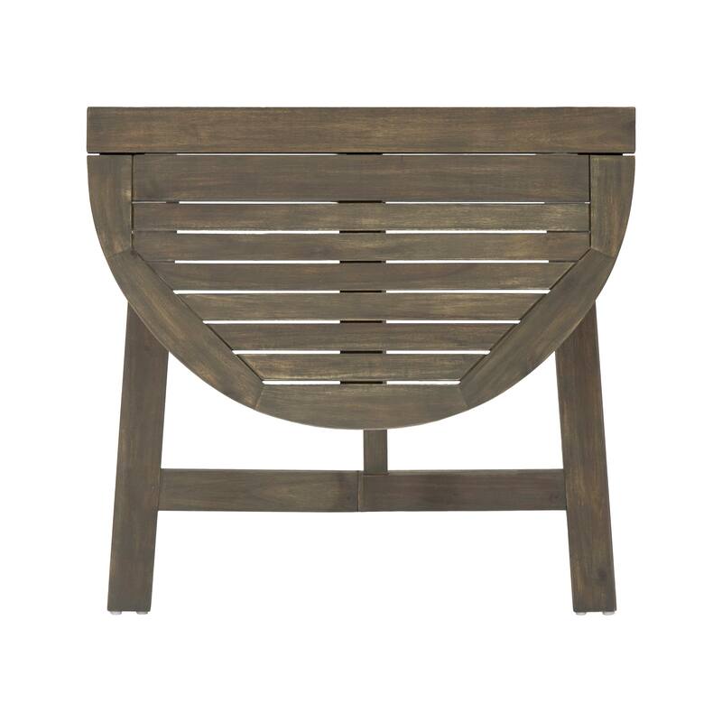 Outdoor 3pc Half-Round Folding Acacia Wood Bistro Set: Weather-Resistant, Space-Saving,Grey