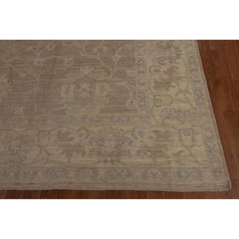 Vegetable Dye Oushak Turkish Rug Handmade Beige Wool Carpet - 8'0"x 9'11"