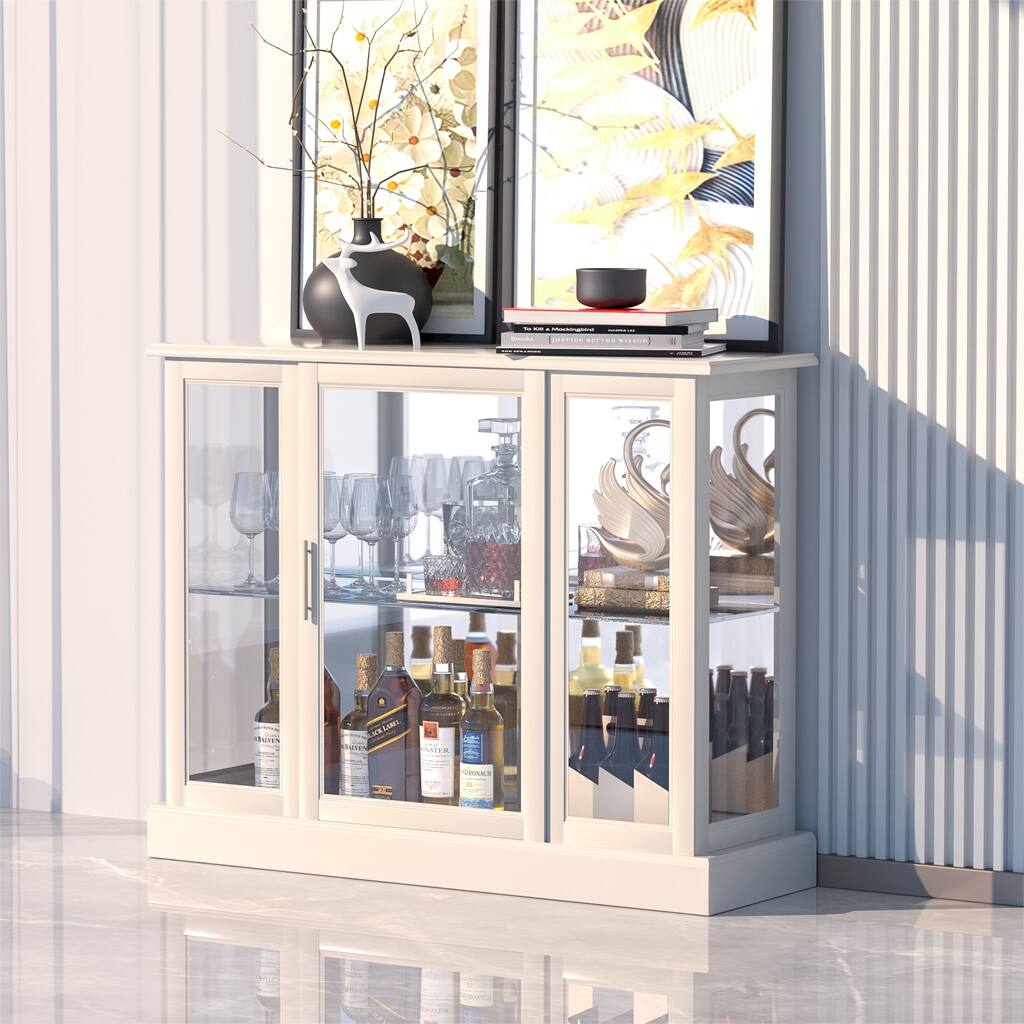 Walnut Width 38 in. Display Cabinet Lighted China Cabinet