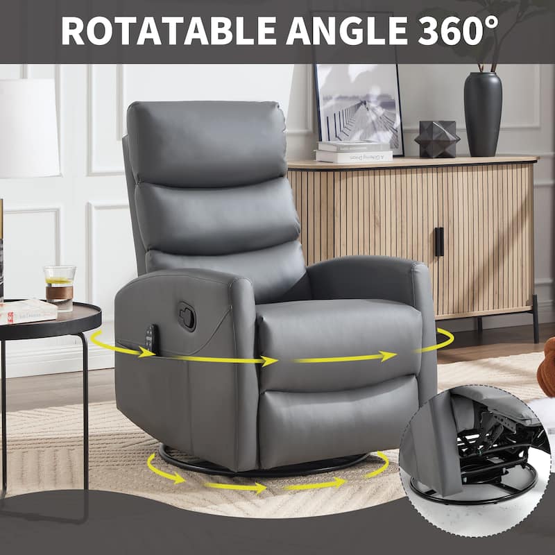 360° Swivel Rocking Recliner with Heat & Massage in Faux Leather