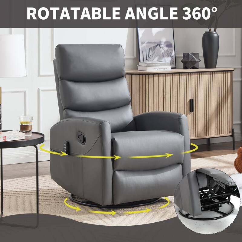 Roomfitters Manual Swivel Rocker Recliner Chair with Heat and Massage Fabric Glider Lounge Sofa for Living Room
