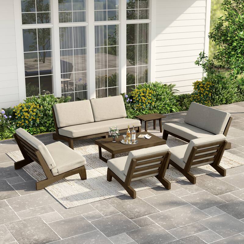 Casual Large Teak Outdoor Patio Conversation Set