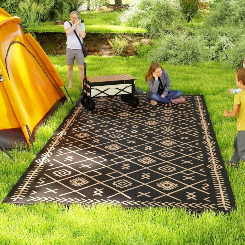 Reversible Outdoor Rug Rhombus Pattern, UV-Protected Foldable Polypropylene Mat with Carry Bag - 215.7" L x 107.9" W