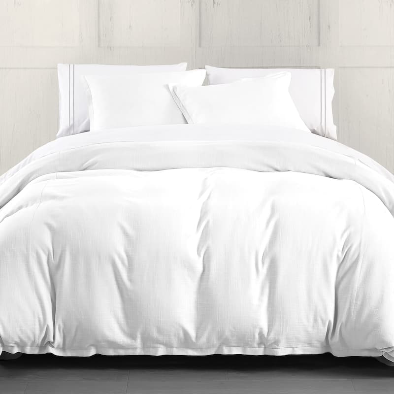 HiEnd Accents Hera Washed Linen Flange Comforter Set, 3PC - White - Queen
