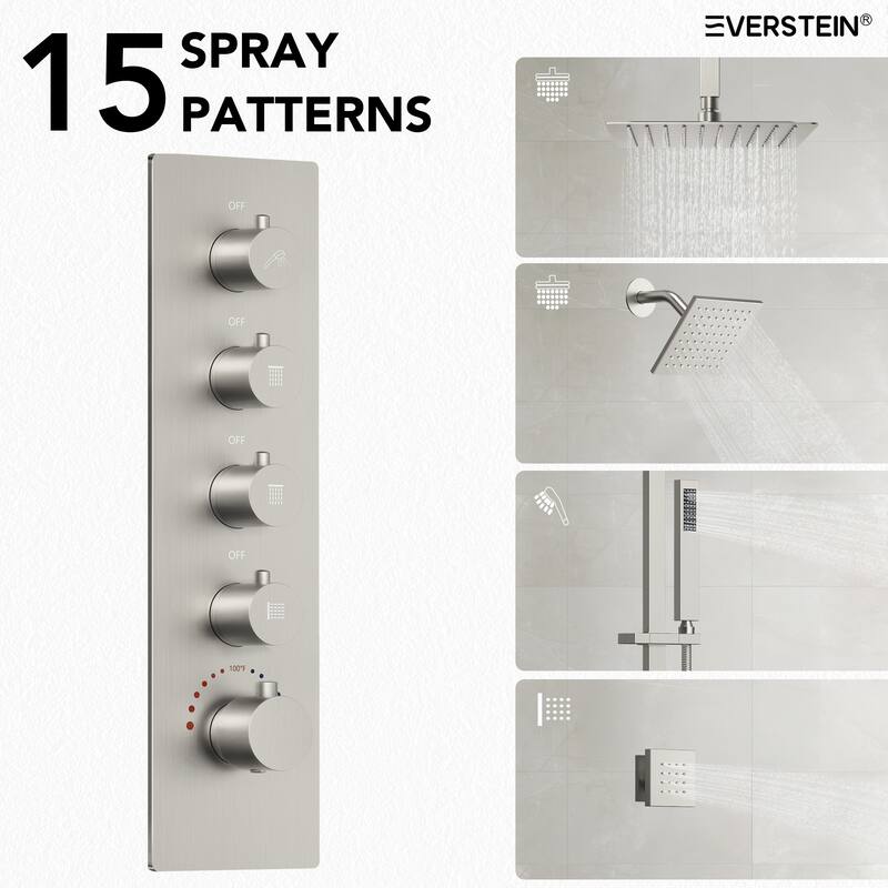 Thermostatic Rainfall Shower System with Handheld Spray, 16" & 6" Dual Shower Head and 6 Body Jets
