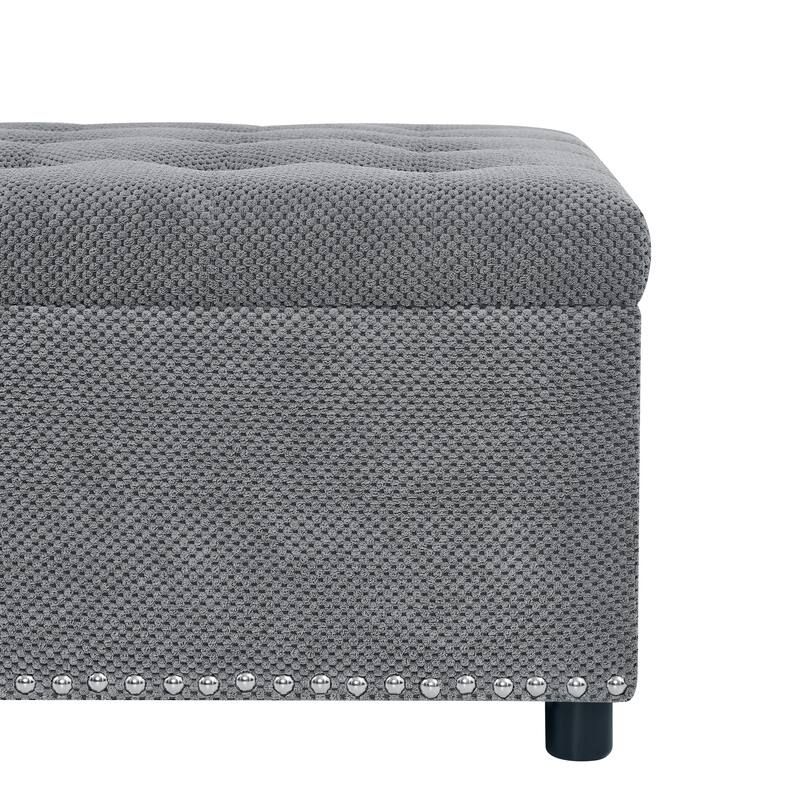 Storage Ottoman,Tufted Footstool, Nailhead Trim Ottoman, Square Storage Ottoman, Upholstered Coffee Table, Bedroom Storage