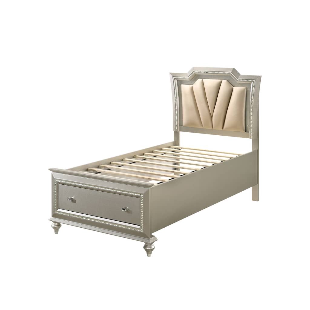 Full Size Wooden Platform Bed for Bedroom with Diagonal Channeled Tufted Padded Headboard and Low-Profile Footboard