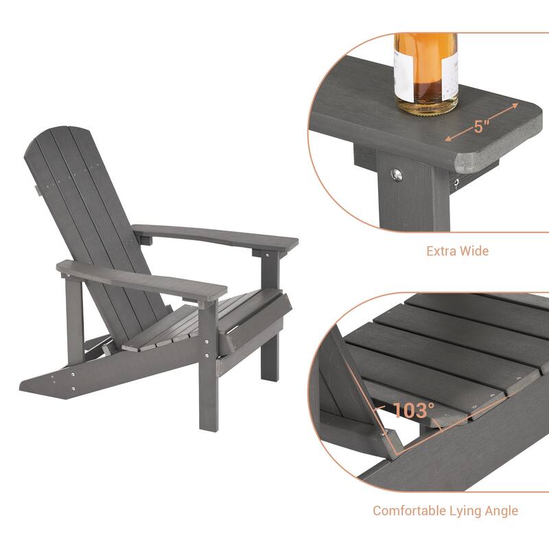 BONOSUKI Patio Adirondack Chair w/Cupholder,Weather Resistant-Set of 4