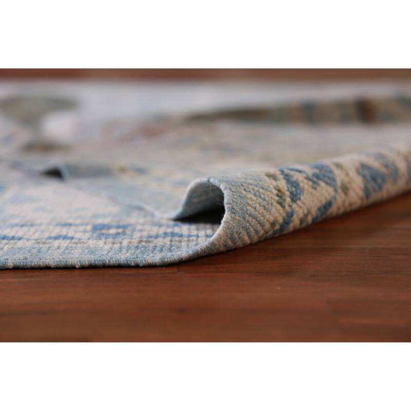 Hand Knotted Oriental 100% Wool Carpet Transitional Geometric Navy Blue & Blues Oushak Area Rug - 11' 2'' X 7' 11''
