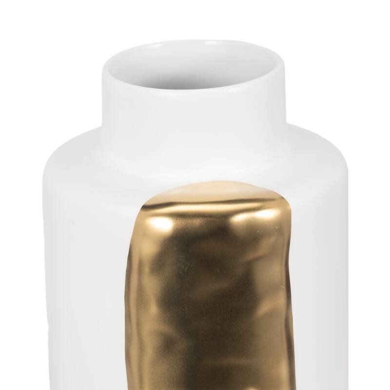 Sagebrook Home Procida White Porcelain Vase with Gold Abstract, Pretty Piece of Decor