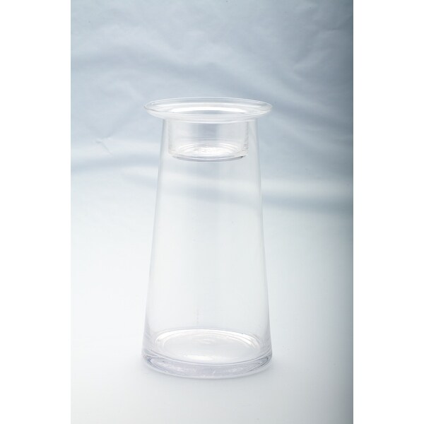 12.5" Clear Cylindrical Handblown Glass Tapered Candle Holder - N/A