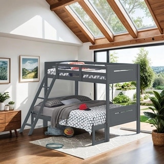 Twin over Full Bunk Bed with Angled Ladder & Convertible Design, Grey ...