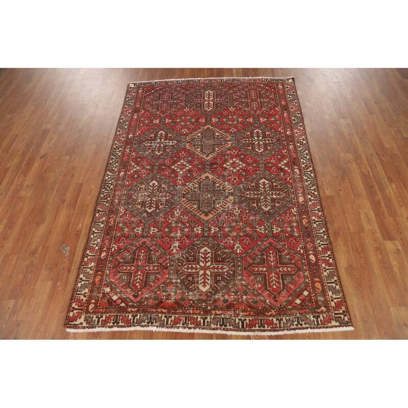 All-Over Geometric Bakhtiari Persian Area Rug Hand-Knotted Wool Carpet - 4'5" x 6'7"