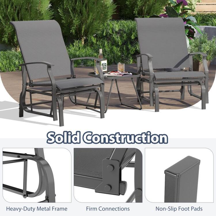 Fabric Metal Outdoor Glider Chairs Set of 2 Patio Set - 32" x 25.5" x 37"