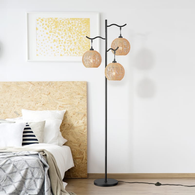3 Light Floor Lamp, Foot Switch - Black