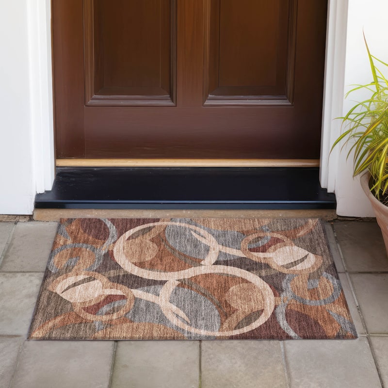 Machine Washable Indoor/Outdoor Contemoorary Deco Chantille Rug - Burgundy - 1'8" x 2'6"